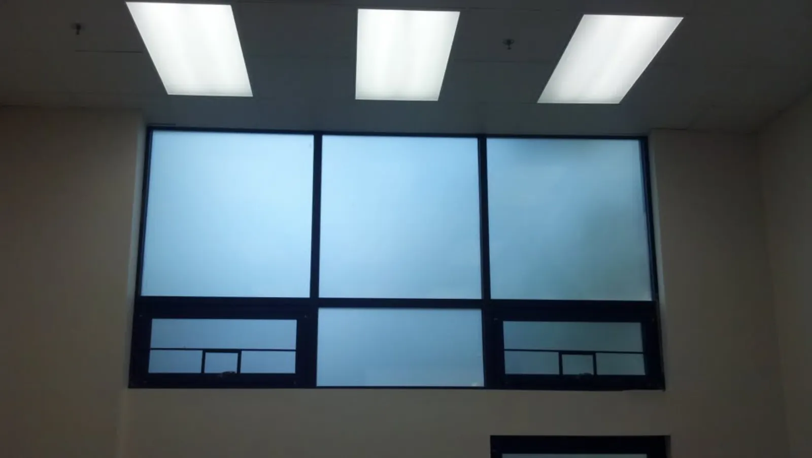 Frosted church windows with ventilation