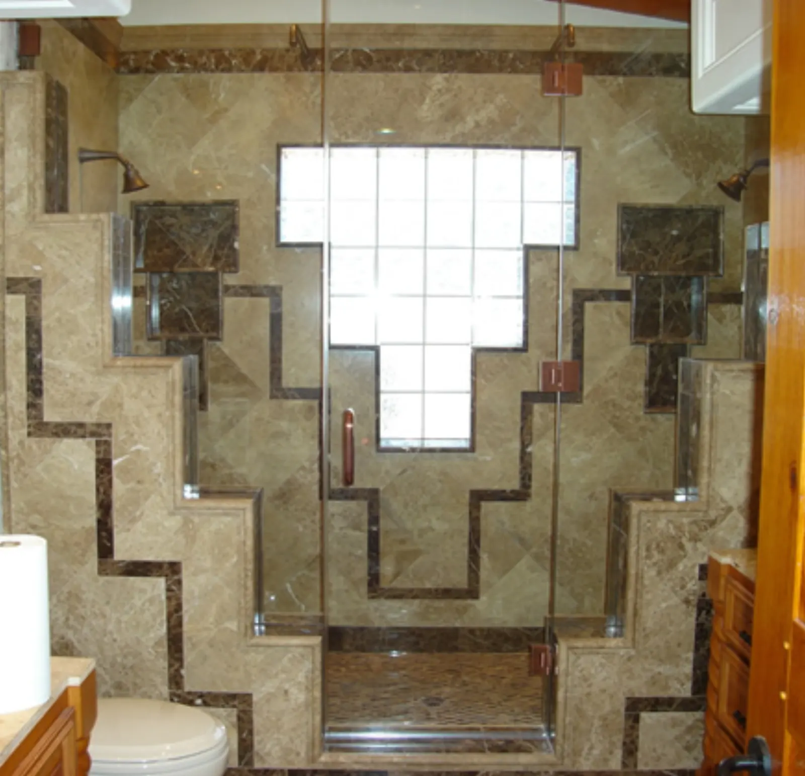 Glass blocks with shower door