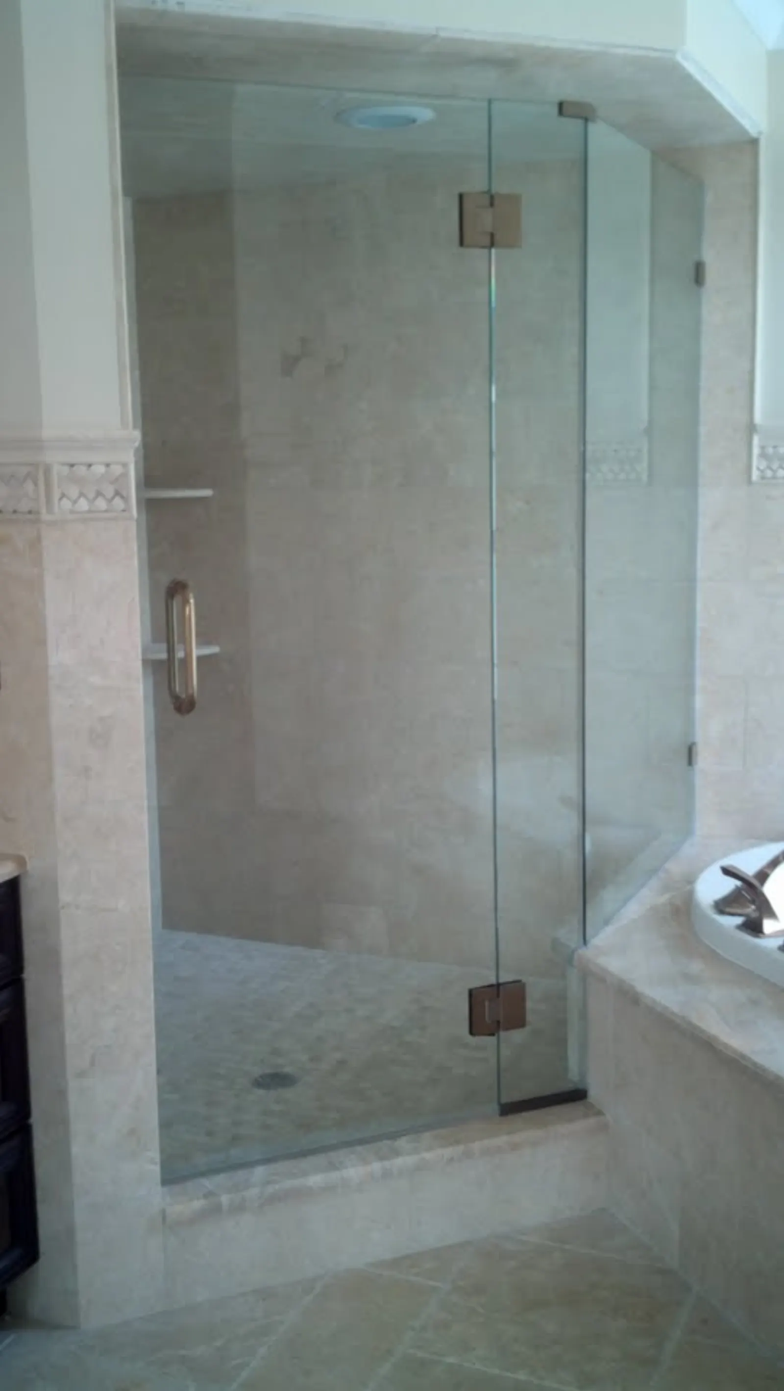 Master bath frameless enclosure